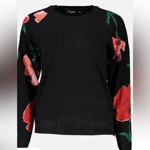 Desigual Black Sweater with Red Floral Sleeves-NWOT